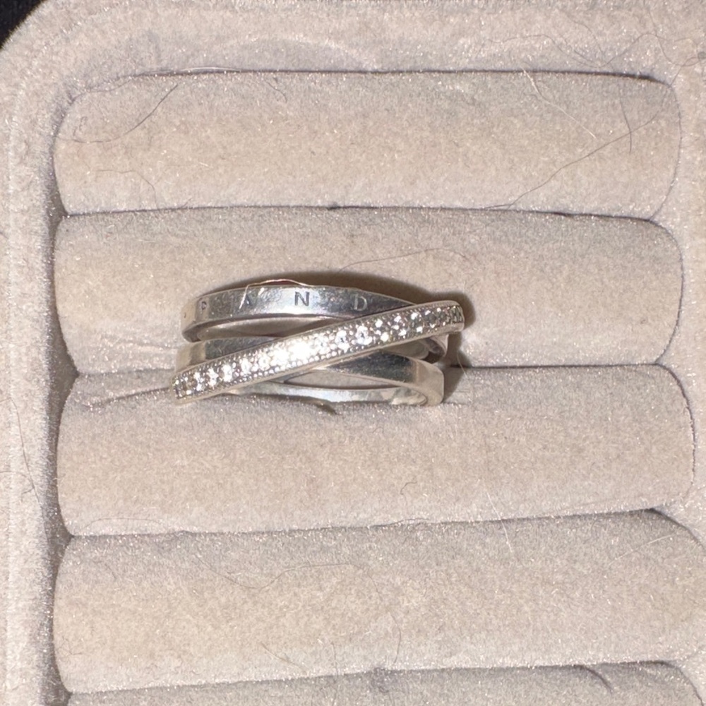 Pandora Silver Crossover Ring with Sparkling Stones